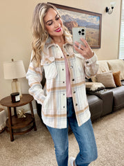 WAREHOUSE Norah Plaid Shacket - Neutral Blush Mix