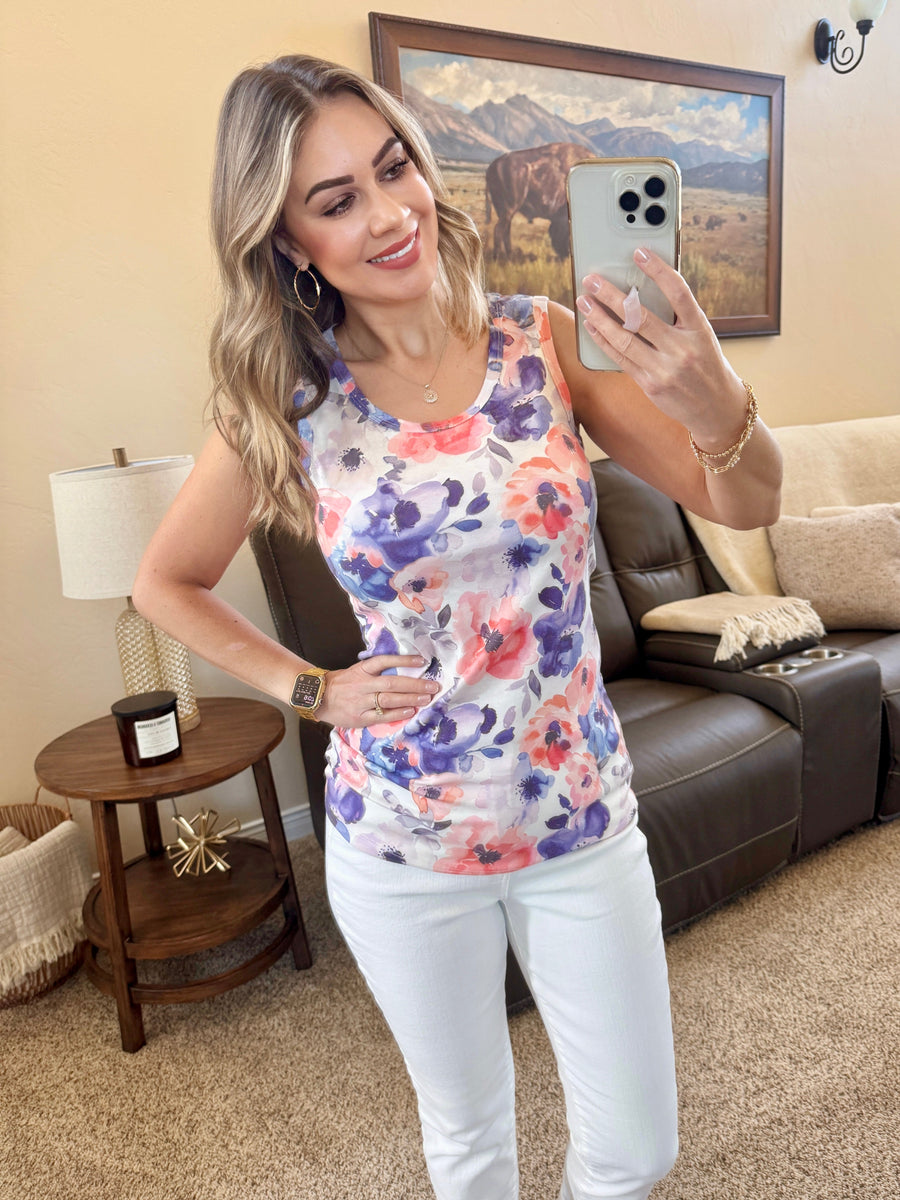 WAREHOUSE Ava Tank - Sunset Watercolor Floral