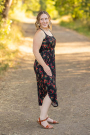 WAREHOUSE Reagan Ribbed Midi Dress - Black Floral