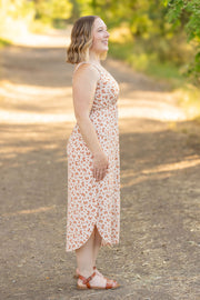 WAREHOUSE Reagan Ribbed Midi Dress - Sand and Rust Floral