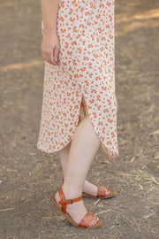 WAREHOUSE Reagan Ribbed Midi Dress - Sand and Rust Floral