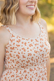 WAREHOUSE Reagan Ribbed Midi Dress - Sand and Rust Floral