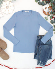 WAREHOUSE ONLY Reese Ribbed Long Sleeve Top - Dusty Blue