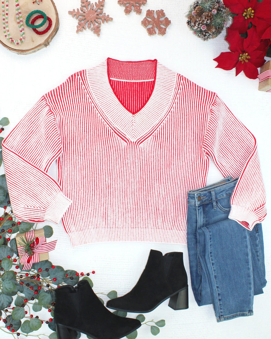 WAREHOUSE ONLY Candy Cane V-Neck Pullover