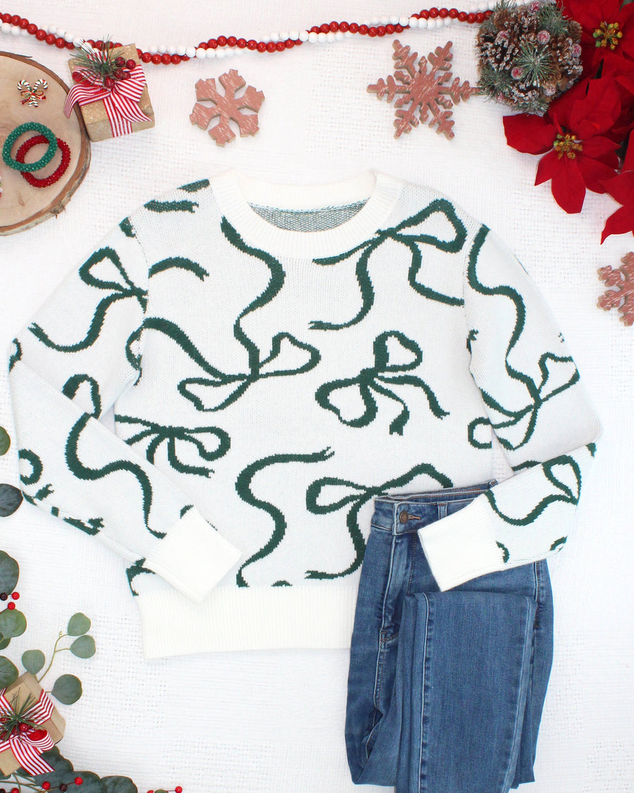 WAREHOUSE ONLY Ribbons Sweater - Ivory and Evergreen