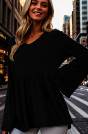 Waffle Knit Babydoll- Black