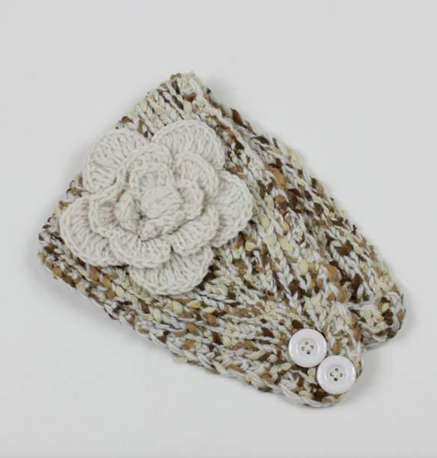 Knitted Floral Design Headband- Neutral