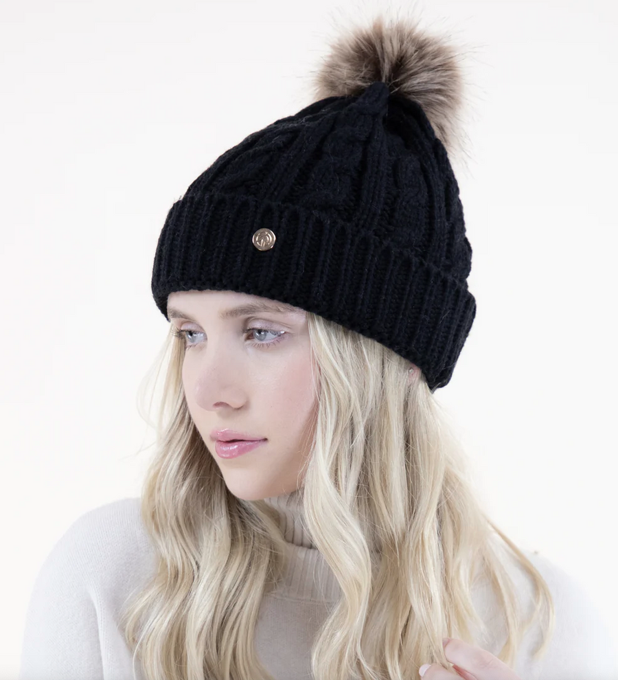 Cable Knit Beanie with Pom
