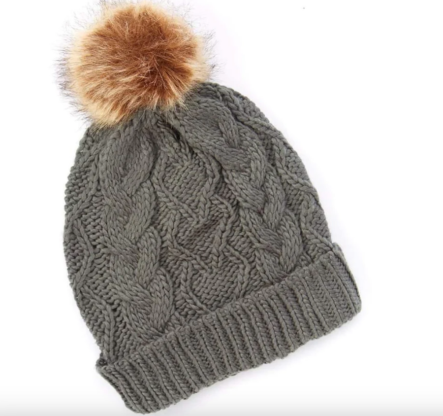 Cable Knit Beanie with Pom