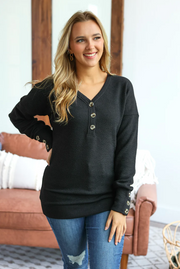 Brittney Button Sweater - Black