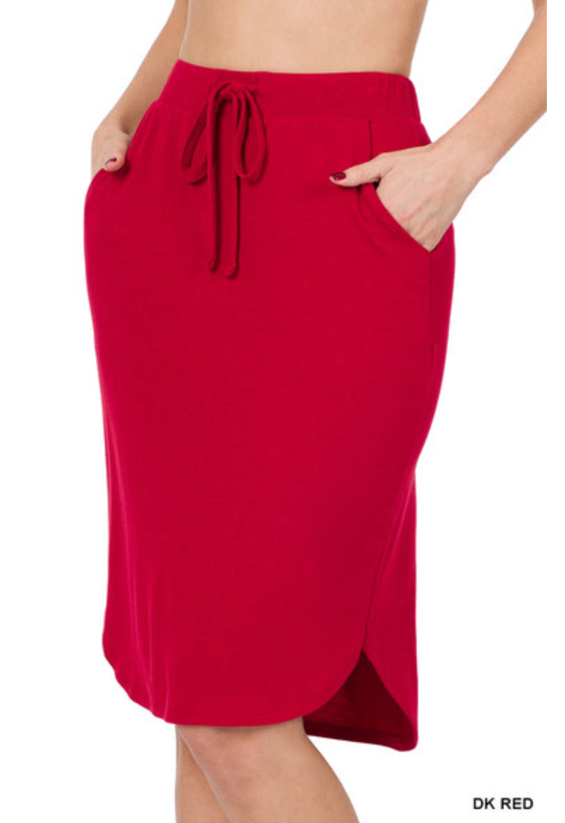 Tie Waist Skirt with Pockets- Red