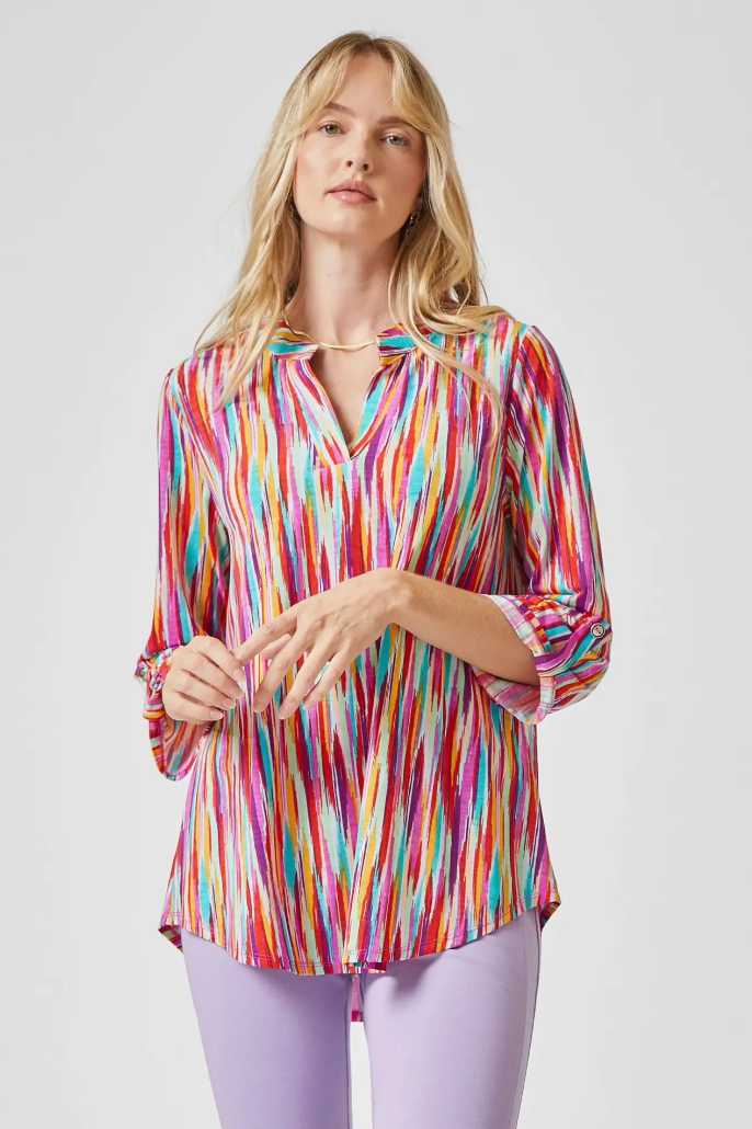 Lizzy 3/4 Sleeve- Pink Passion Stripes