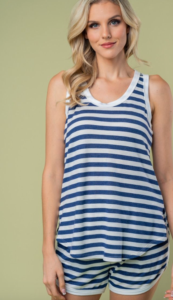 Striped Tank- Navy & White