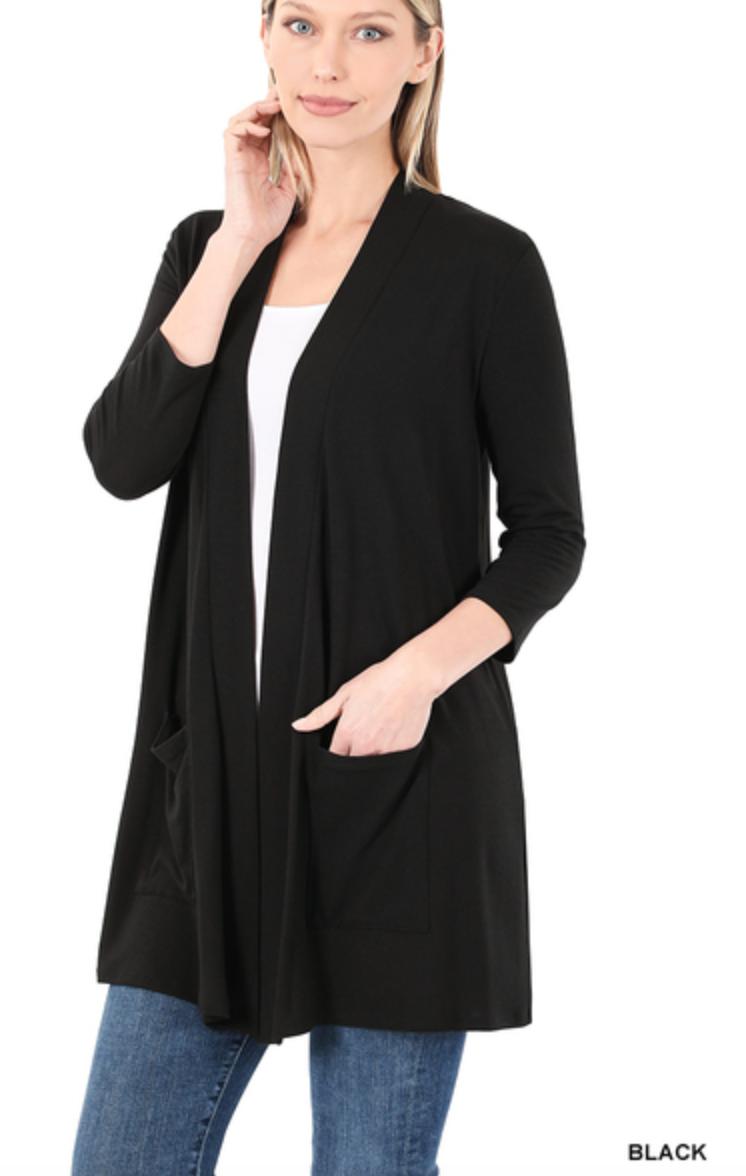 Slouchy Pocket Open Cardigan- Black