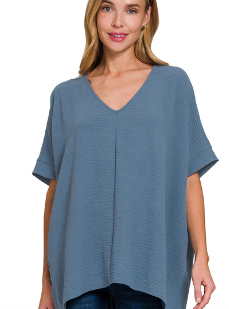 Airflow V-neck Dolman Top- Dusty Blue