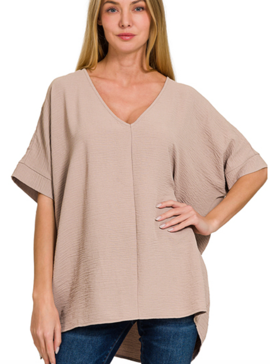 Airflow V-neck Dolman Top- Ash Mocha