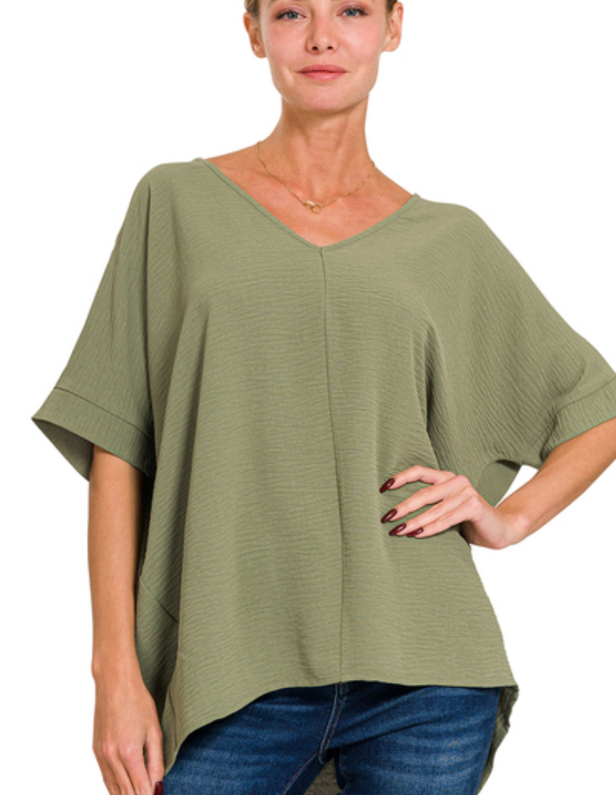 Airflow V-neck Dolman Top- Olive