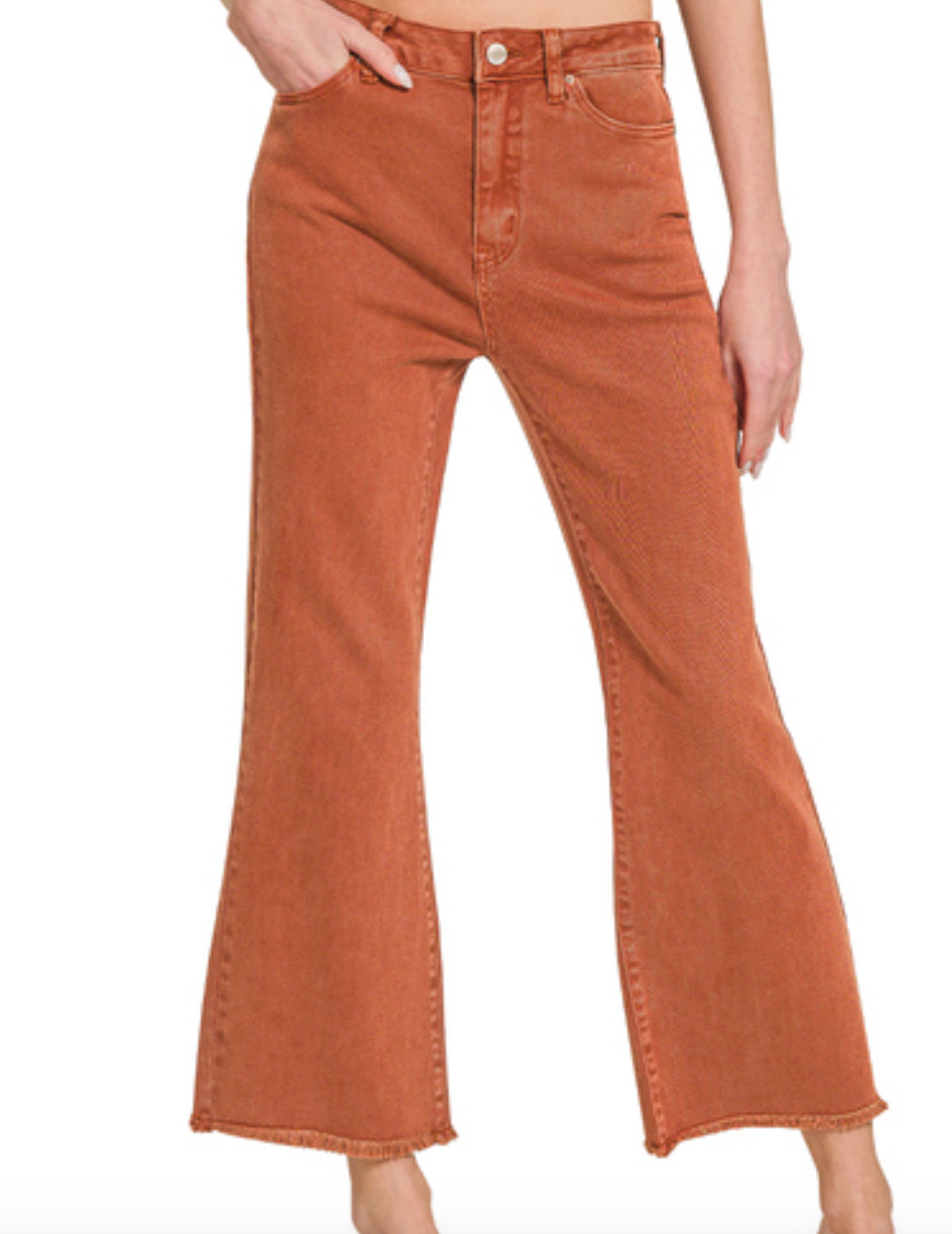 Acid Washed Bootcut Jeans- Rust