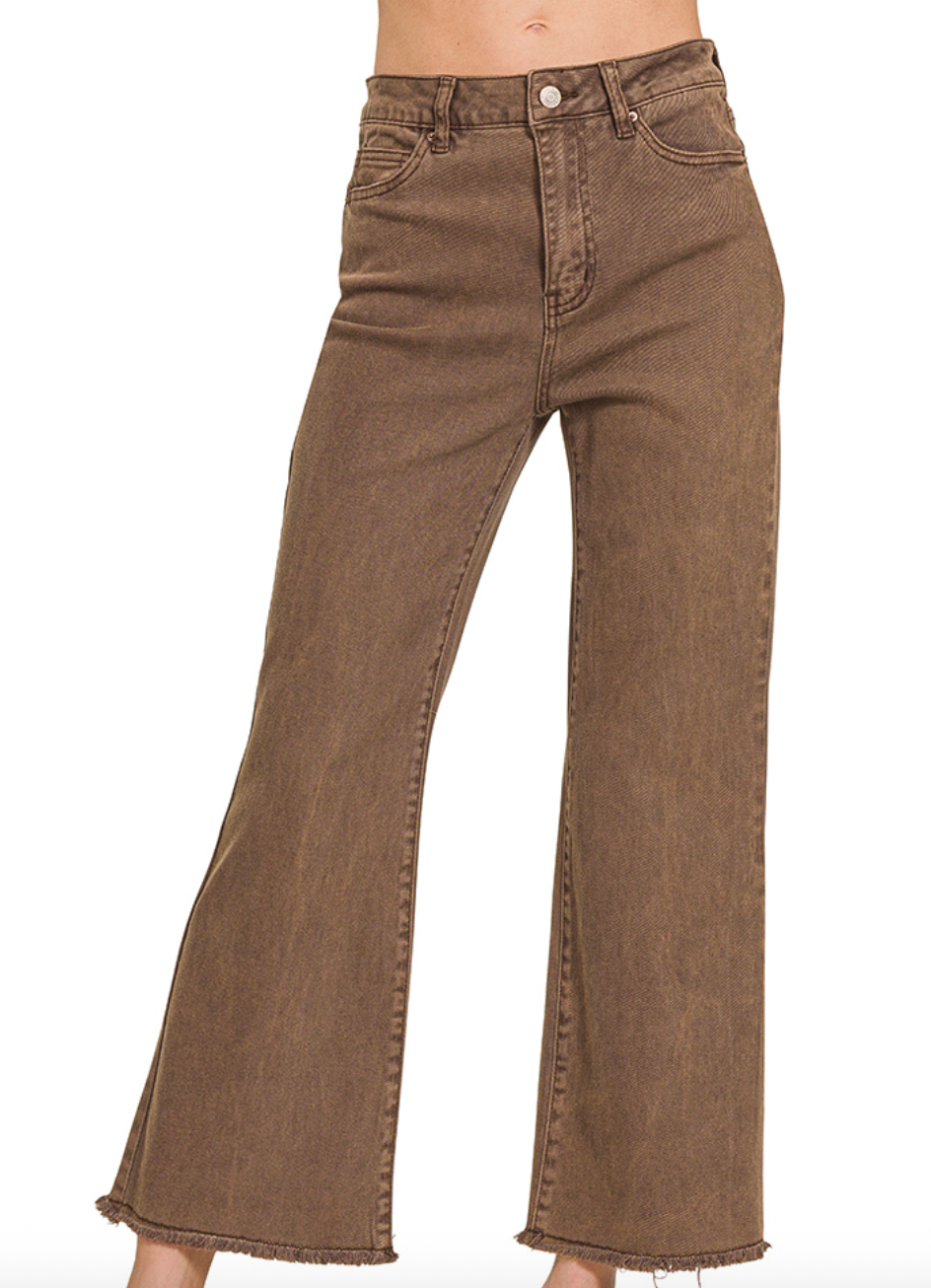 Acid Washed Bootcut Jeans- Brown