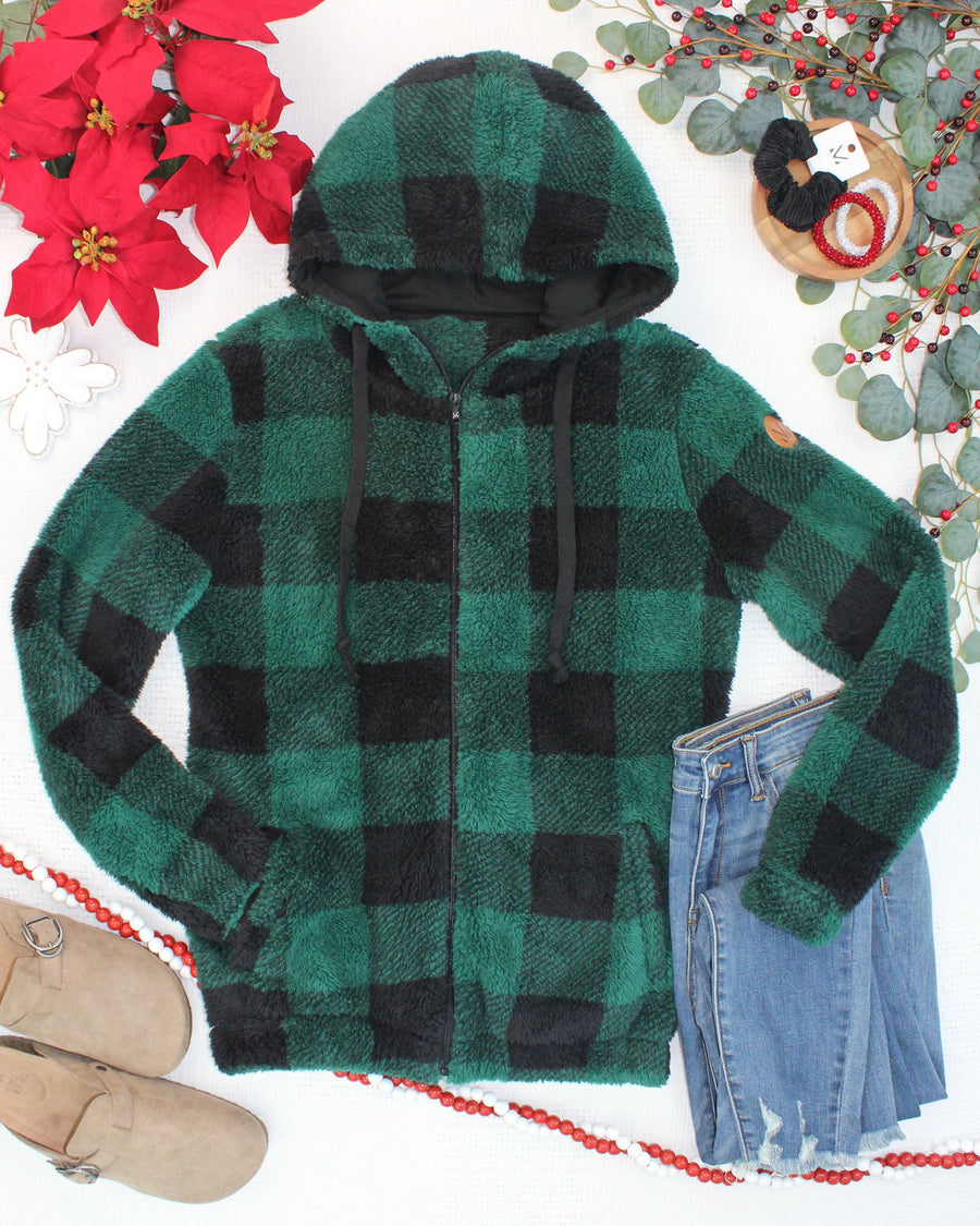 WAREHOUSE ONLY Sherpa Fullzip Hoodie - Evergreen Plaid