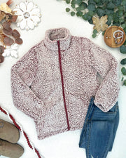 WAREHOUSE ONLY Two Tone Fullzip Sherpa - Cranberry and White