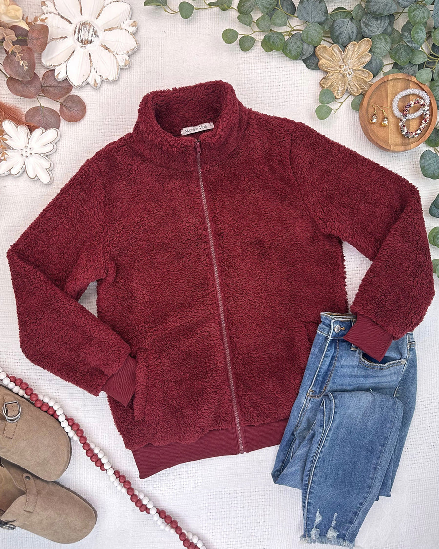 WAREHOUSE ONLY Skylar Sherpa Fullzip - Cranberry