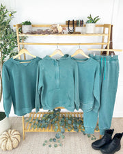 WAREHOUSE ONLY Lace Accent Vintage Wash Pullover - Teal