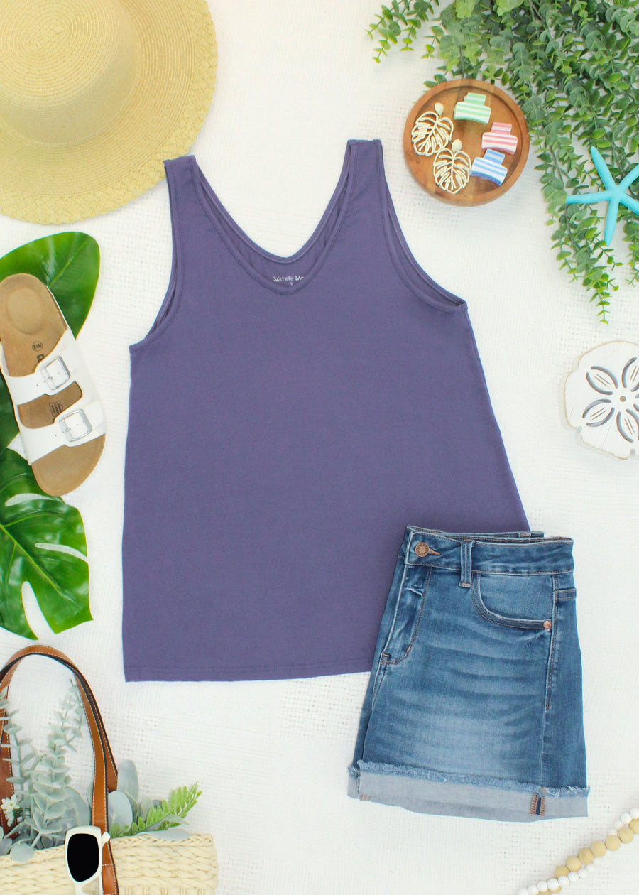 WAREHOUSE ONLY Vera V Neck Tank - Slate Purple FINAL SALE