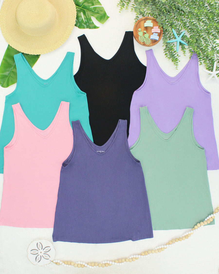 WAREHOUSE ONLY Vera V Neck Tank - Slate Purple FINAL SALE