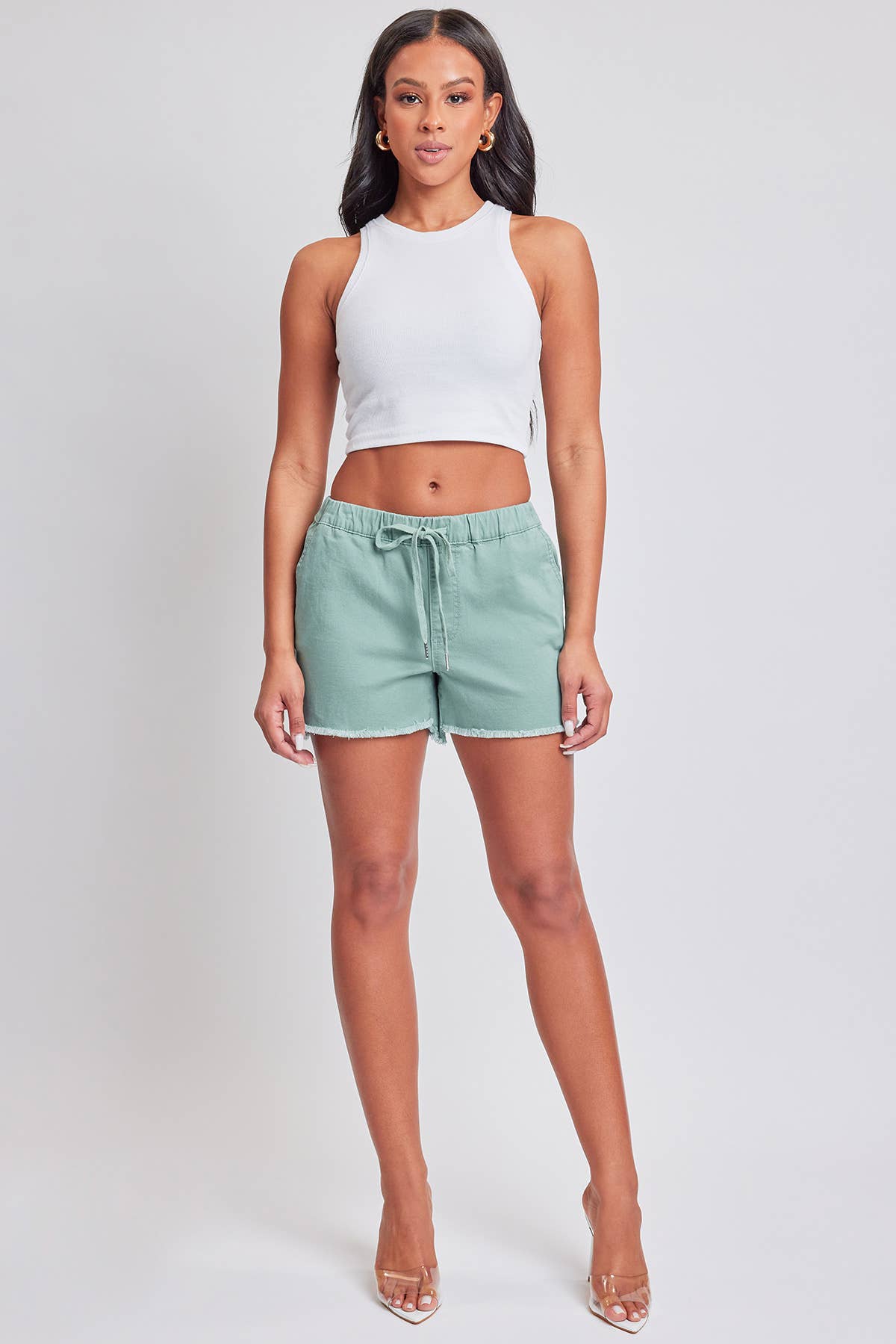 Frayed Hem Pull-on Shorts: Barberry