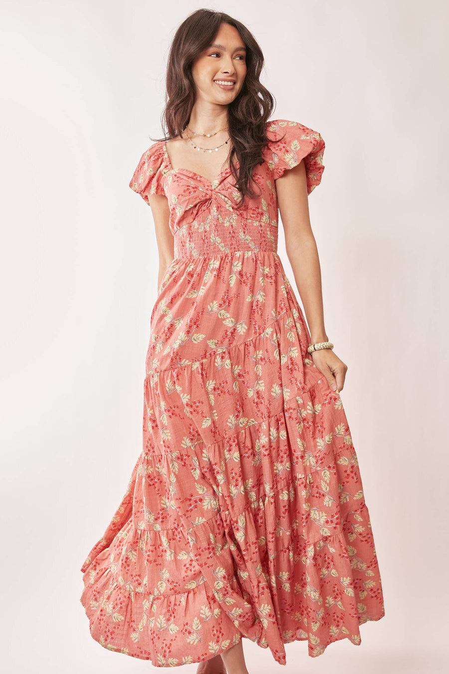 Tiered Skirt Maxi- Coral Floral