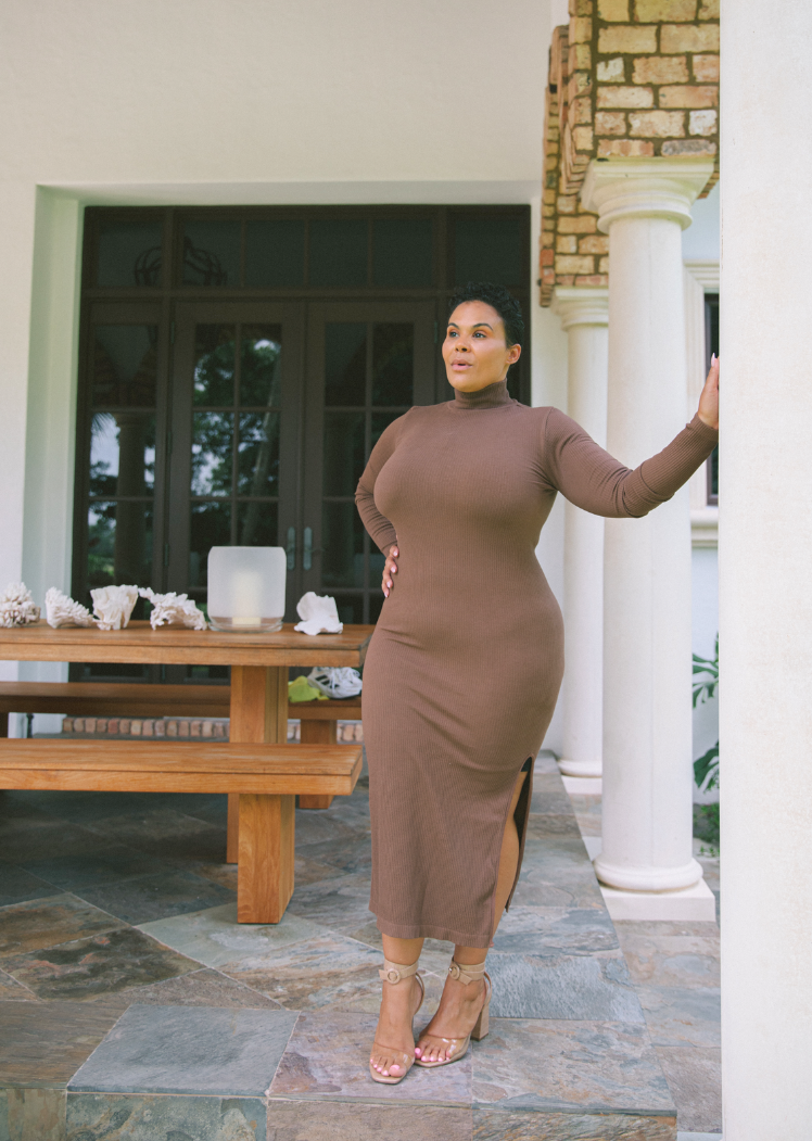 Ribbed Long Sleeve Turtleneck Dress