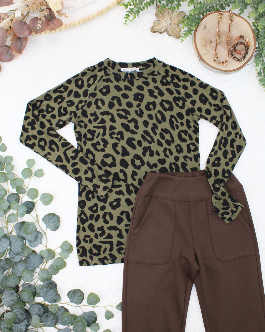 WAREHOUSE ONLY Blair Long Sleeve Top - Olive Animal Print