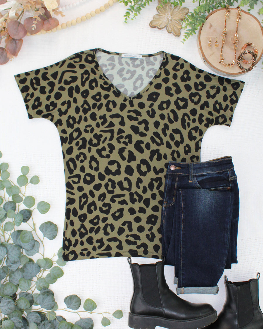 WAREHOUSE ONLY Chloe Cozy Top - Olive Animal Print