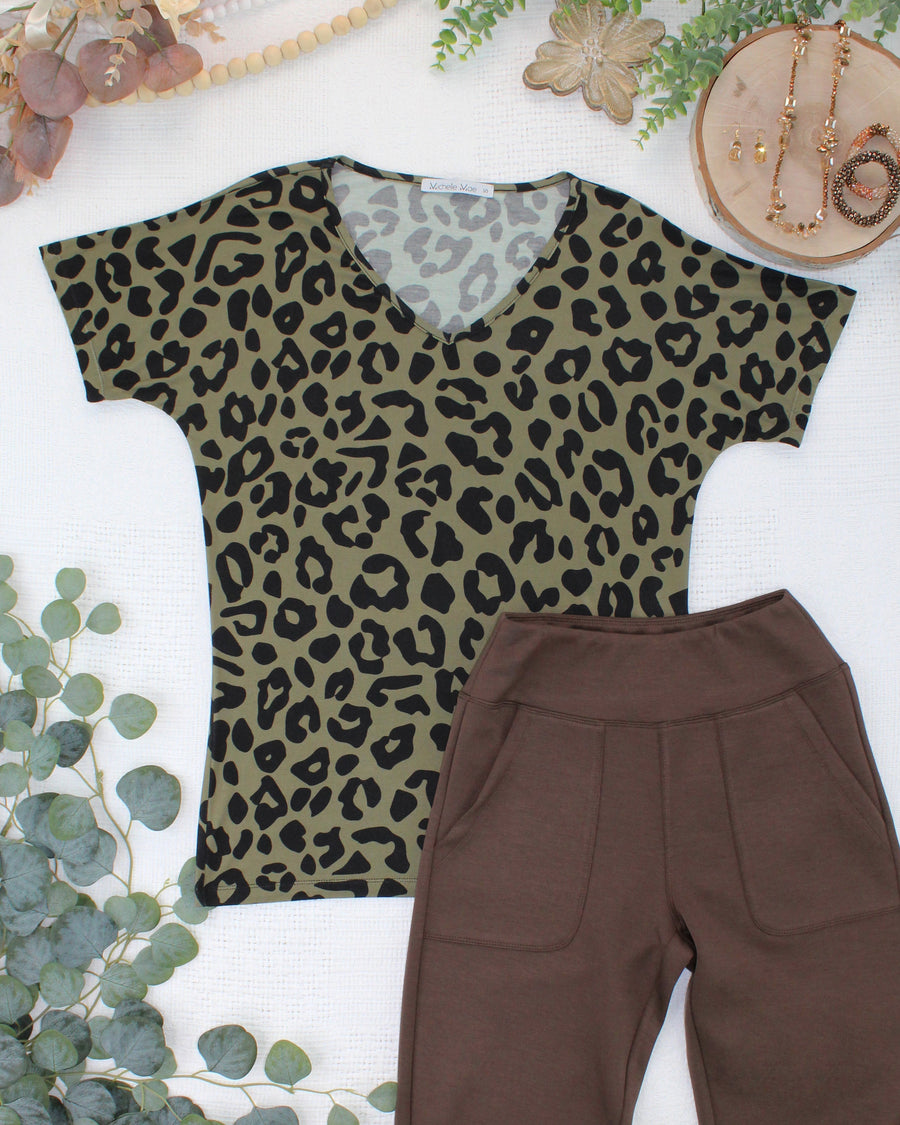 WAREHOUSE ONLY Chloe Cozy Top - Olive Animal Print