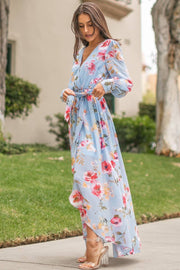 Faux Wrap Hi Low Dress- Perwinkle Floral