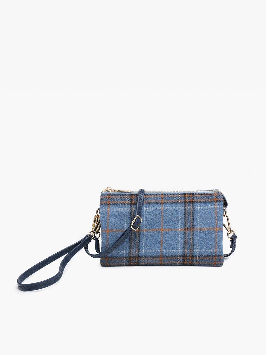 Riley Plaid Crossbody/Wristlet: Gray/Black