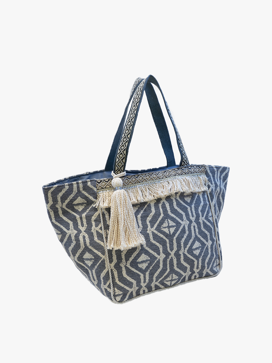 Rue Printed Cotton Tote w/ Fringe