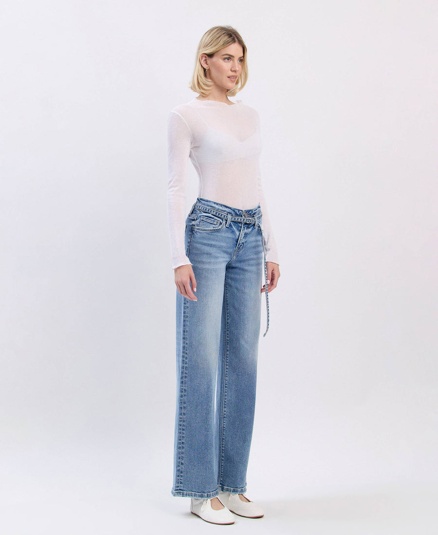 Olivia- High Rise Self Belt Wide Leg