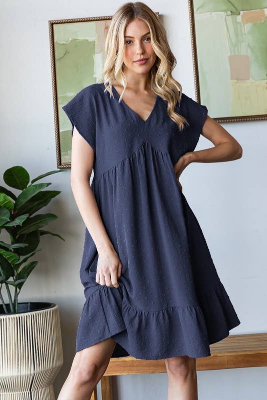 Flirt & Frolic Babydoll Dress- Navy