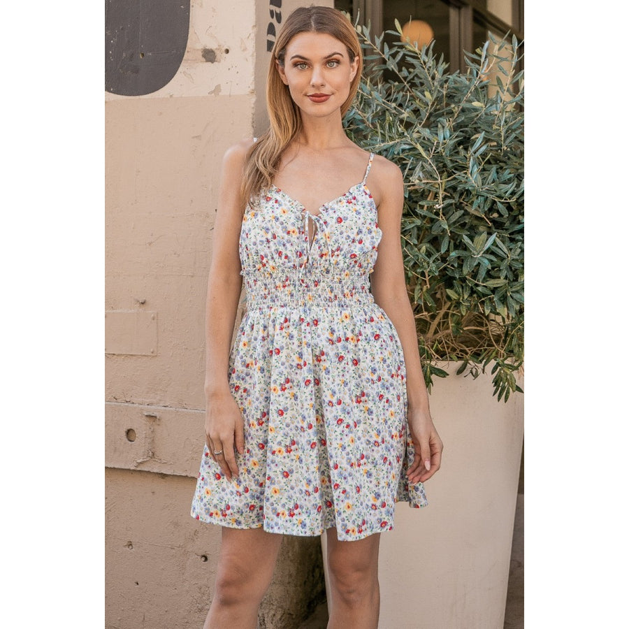 Smocked Waist Mini Dress- Blue