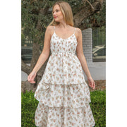 Floral Print Tiered Maxi Dress- Yellow