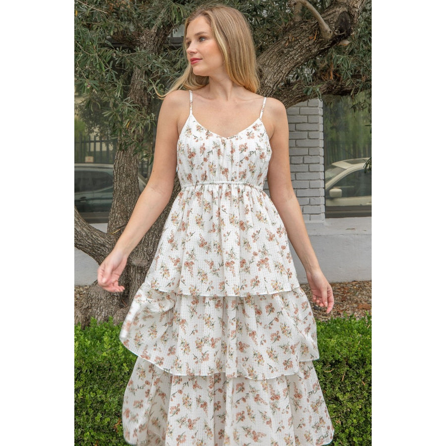 Floral Print Tiered Maxi Dress- Yellow