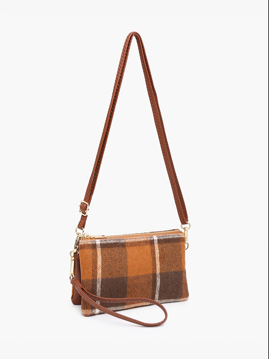 Riley Plaid Crossbody/Wristlet: Grey