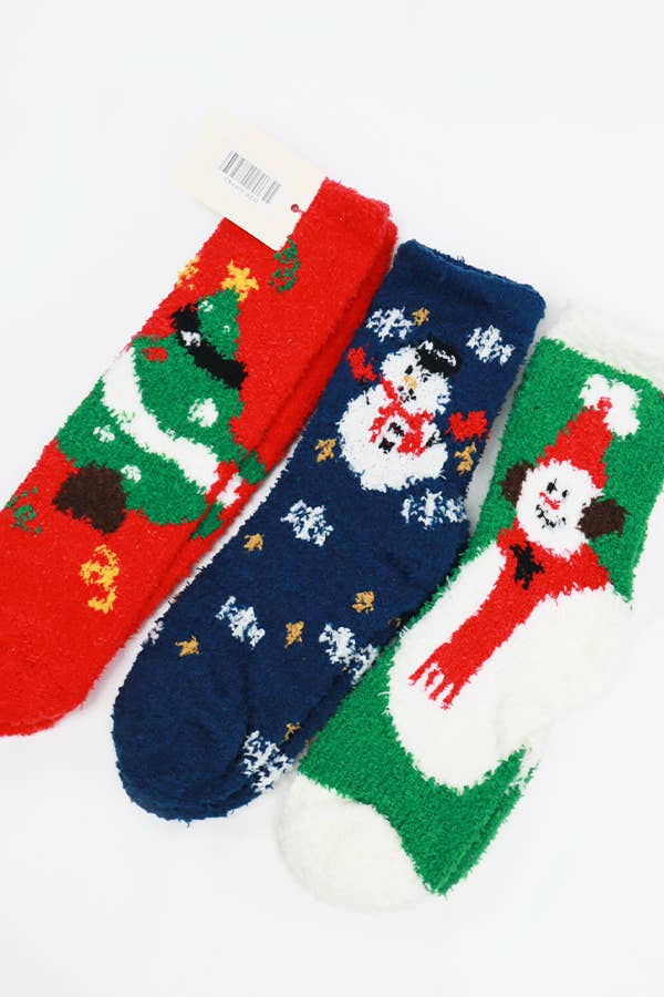 Plush Cozy Christmas Theme Socks: MIX COLOR / ONE