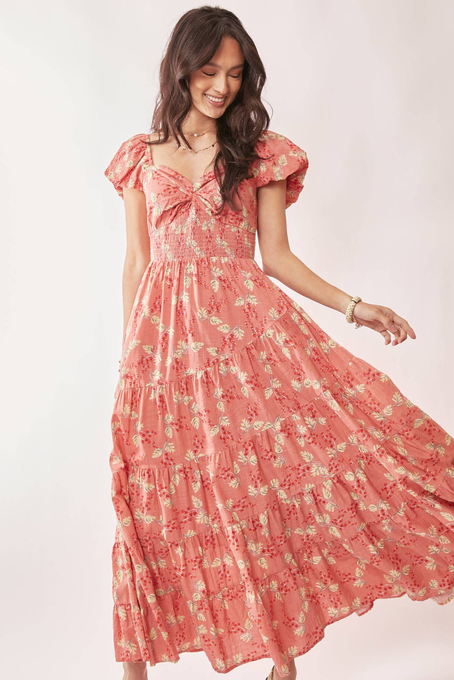 Tiered Skirt Maxi- Coral Floral