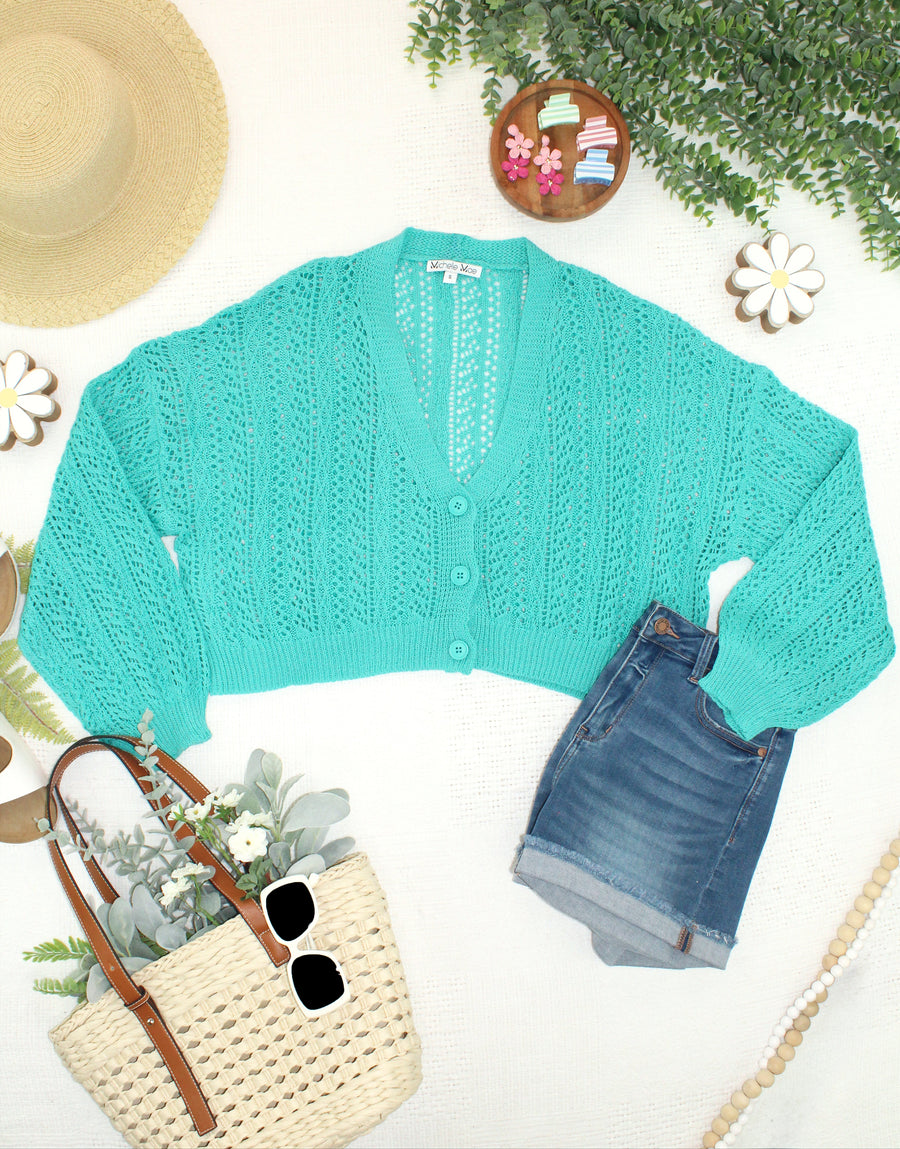 WAREHOUSE ONLY Callie Cropped Cardigan - Aqua FINAL SALE