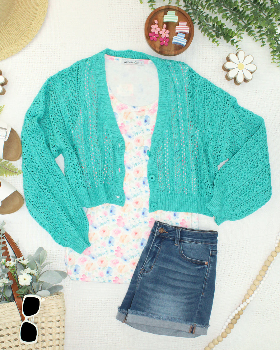 WAREHOUSE ONLY Callie Cropped Cardigan - Aqua FINAL SALE