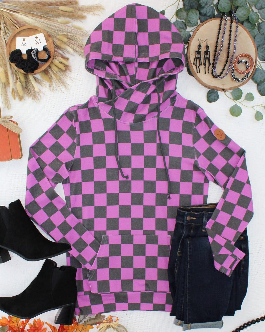 WAREHOUSE ONLY Ashley Hoodie - Black and Purple Checkers