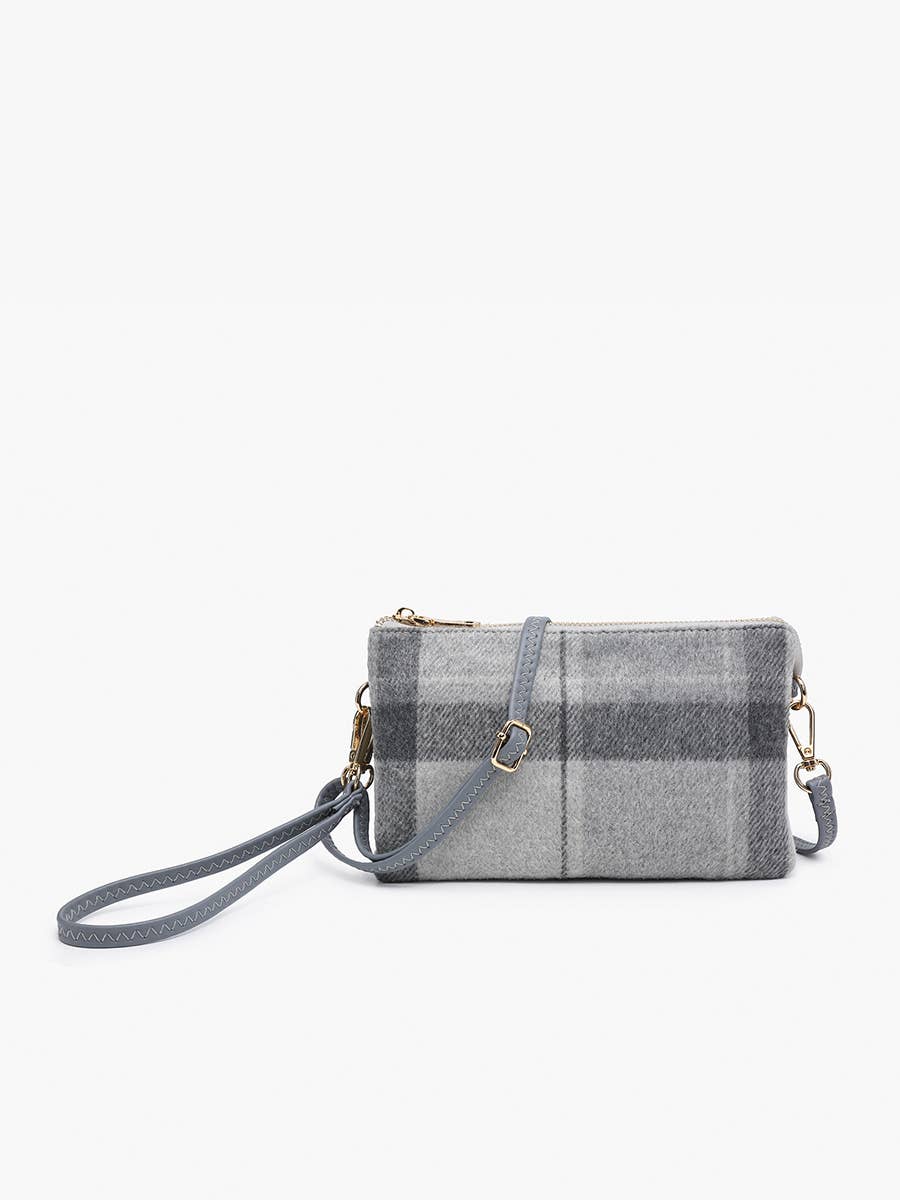 Riley Plaid Crossbody/Wristlet: Gray/Black